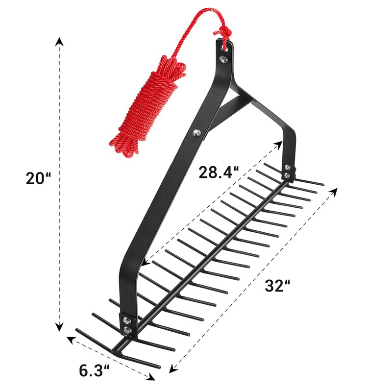 YIVIKPE 32" Aquatic Weed Rake, 6.3" Steel Rod Lake Weed