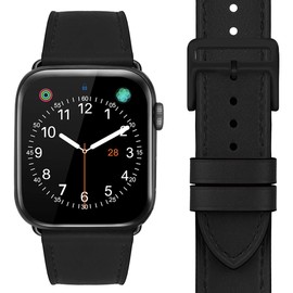 MroTech Bracelet Compatible with iWatch Ultra 49 mm 45 mm 44 mm 42 mm Leather Genuine Leather Replacement Strap for iWatch Series 8/7/6/SE/5/4/3/2/1, Elegant Uhernarmband Men Women Band, Black,