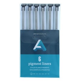 Art Alternatives Pigment Liner, 6-Pen Set, Black - Technical drawing, illustration, sketching, writing, note taking - For the office, school, or everyday home use!
