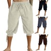 GRAJTCIN Mens Medieval Pirate Linen Costume Shorts Renaissance Viking Lace