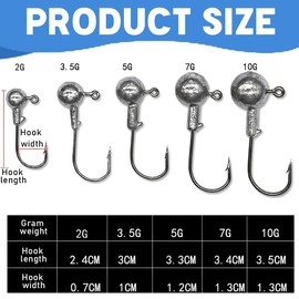 Small Jig Heads Set, 25 Pieces/5 Sizes, Sharp Jig Heads, Fishing Hooks with Round Lead Balls, Jig Heads for Rubber Fish, Soft Bait, Red Worms for Fishing Accessories, Predatory Fish 2 g, 3.5 g, 5 g, 7
