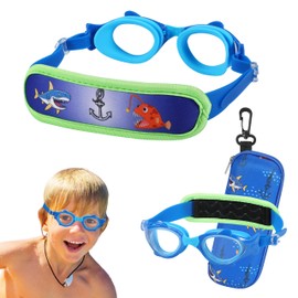HYDROCOMFY Toddler Goggles 2/3/4/5 years old, Kids Goggles Padded Strap, Blue Shark Goggles for Toddlers