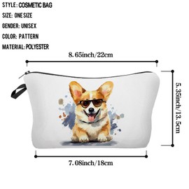 Livel lhood Cartoon Corgi Makeup Bag Cute Small Organizer Zipper Pouch Cartoon Corgi Cosmetic Bag Birthday Present for Dog Lovers Dog Mom Women Friends-4