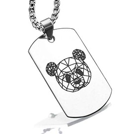 Comfort Zone Studios Stainless Steel Geometric Polygon Panda Dog Tag Pendant Necklace, Silver