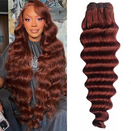Reddish Brown Bundles 33 Brown Colored Loose Deep Wave Human Hair Bundles 16 Inch 10A Brazilian Loose Deep Bundles Human Hair for Black Women(33# 16Inch)
