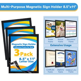 VAIIGO 3Pack Self-Adhesive Frame Magnetic Sign Holder 8.5 x 11 Wall Mount, Magnetic Picture Frame Document Holder for Wall, Door, Window, Refrigerator Magnetic Display Frame