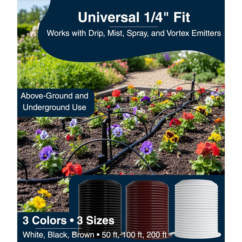 DBR Tech® 1/4 Drip Irrigation Tubing, 200 Feet, Flexible PVC