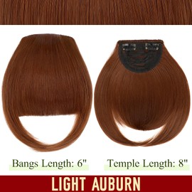 Felendy Clip in Bangs, Synthetic Fake Bang Hair Clip, French Bangs Fringe Hair Pieces for Women Natural Curved Hair Extensions for Daily Wear Light Auburn