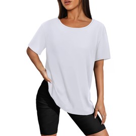 Womens Summer Tops 2025 Plain Hiking Running T Shirts for Women Activewear Dry Fit White XL