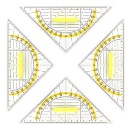 Behiruch Set of 4 Small Set Squares with Handle 14 cm Flexible Triangle Transparent