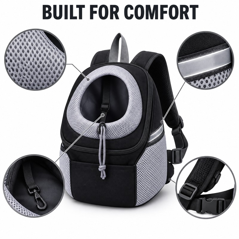 Dog Pet Backpack Carrier – Breathable Adjustable Front Pack for