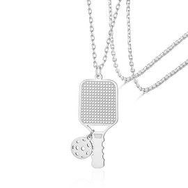VASSAGO Pickleball Necklace for Women Men Stainless Steel Pickleball Paddle and Ball Pendant PB Necklace Sport Lovers Teams Gifts, Adjustable, Stainless Steel, No Gemstone