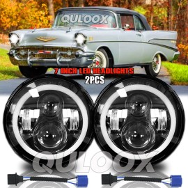 QULOOX Pair 7 inch Round Led Headlights Lamp Housing for Chevy Bel Air 1955 1956 1957