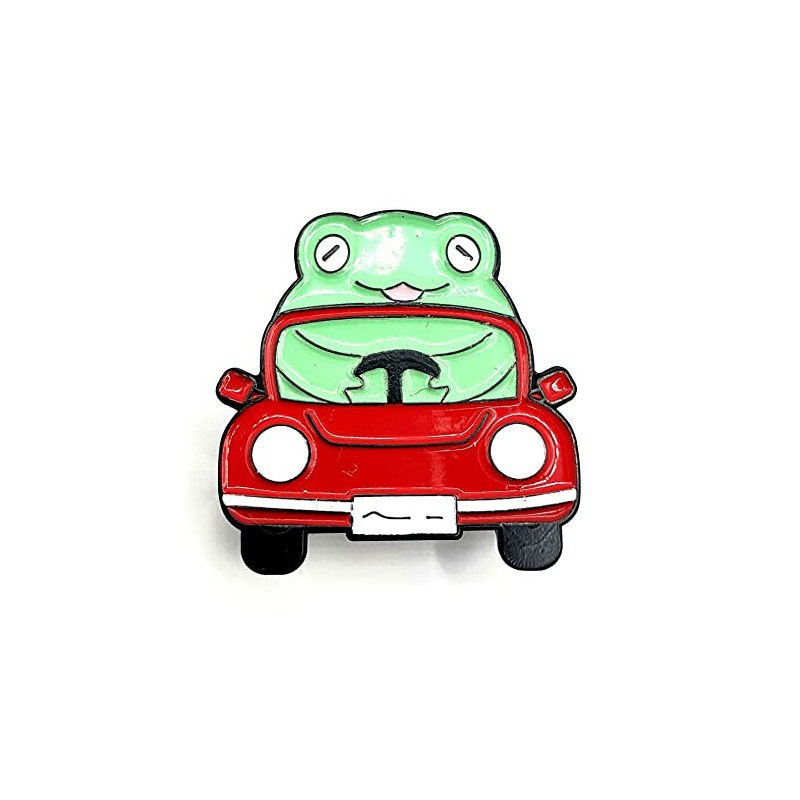 Funny Green Frog Driving Car Cute Happy Meme Metal Enamel