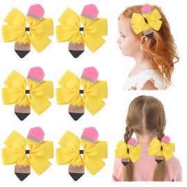 Choicbaby Hair Bows for Girls 5 Inch Yellow Pencil Hair Clips Back to School Hair Bows Clips Ribbon Hair Barrettes with Alligator Clips for Baby Girls Kids Teenagers 6 Pack