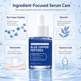 Copper Peptide Bakuchiol Serum GHK-Cu Face Plumping, Firming Skin Booster Bouncy Look, Dewy Finish, Skin Firmness Appearance, Smoothness, Pore Care, Looking & Glowing Skin for Daily Facial Care