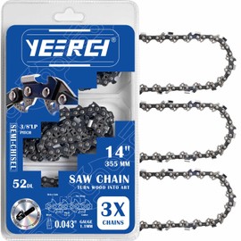 Yeerch 3 Pack 14 Inch Chainsaw Chain, 3/8" LP Pitch, .043" Gauge, 52 Drive Links-Fits for Echo, Ryobi, Milwaukee and More 14" Chainsaw (Semi-Chisel)