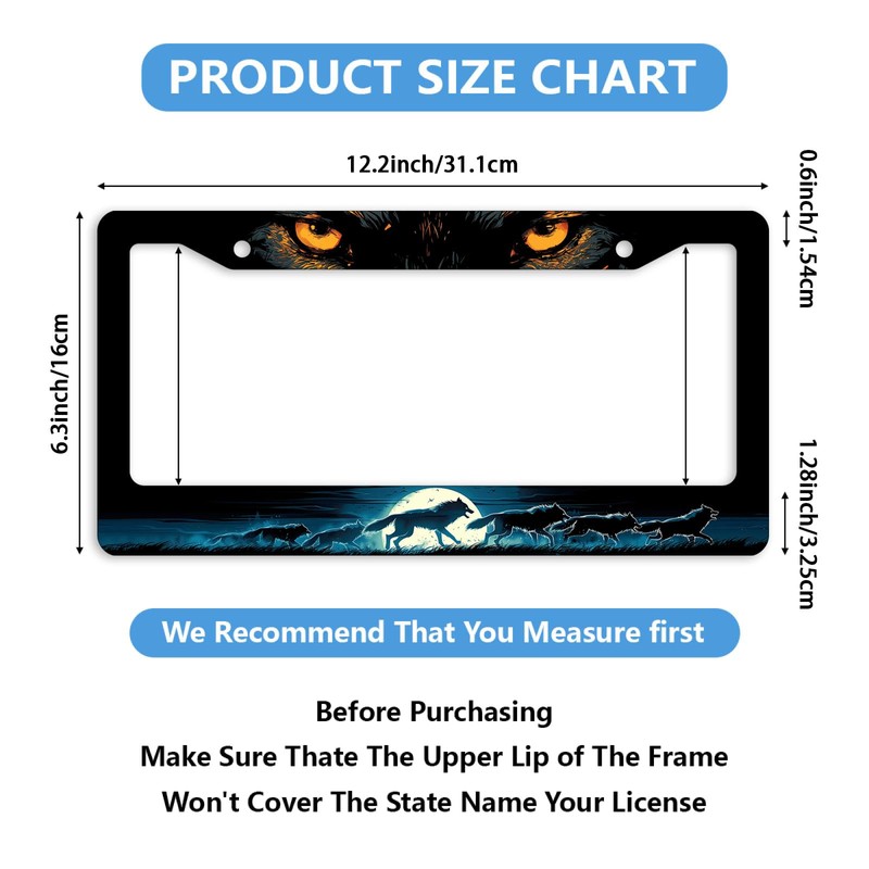 Wolf License Plate Frame Wolf Pack Moon Ferocious Animal License