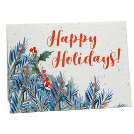 Of The Earth Handmade Paper - Wildflower Seed Paper Folding Card - Holiday Variations - 3" X 5" - Set of 10 - Envelopes & Planting Instructions Included (Happy Holidays Watercolor Spruce Print)