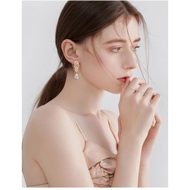 Gold Bridal Earrings for Wedding - 14k Plated Sterling Silver Teardrop CZ Cubic Zirconia Crystal Rhinestone Floarl Leaf Cluster Chandelier Statement Dangle Earring for Women Bride Bridesmaids Party