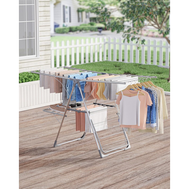Sakugi Clothes Drying Rack, Foldable 2-Level with 55.5" Adjustable Wings