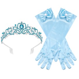 blue glovesAMCAMI Princess Gloves and Tiara Set - Blue Princess Accessories for Girls, Fairy Dress Up Accessories