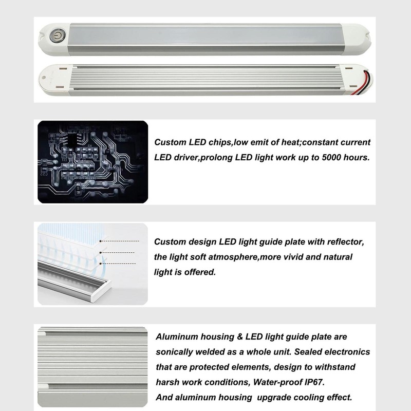 DUNTUO LED Interior Light Bar Touch Switch 12V/24V DC Waterproof