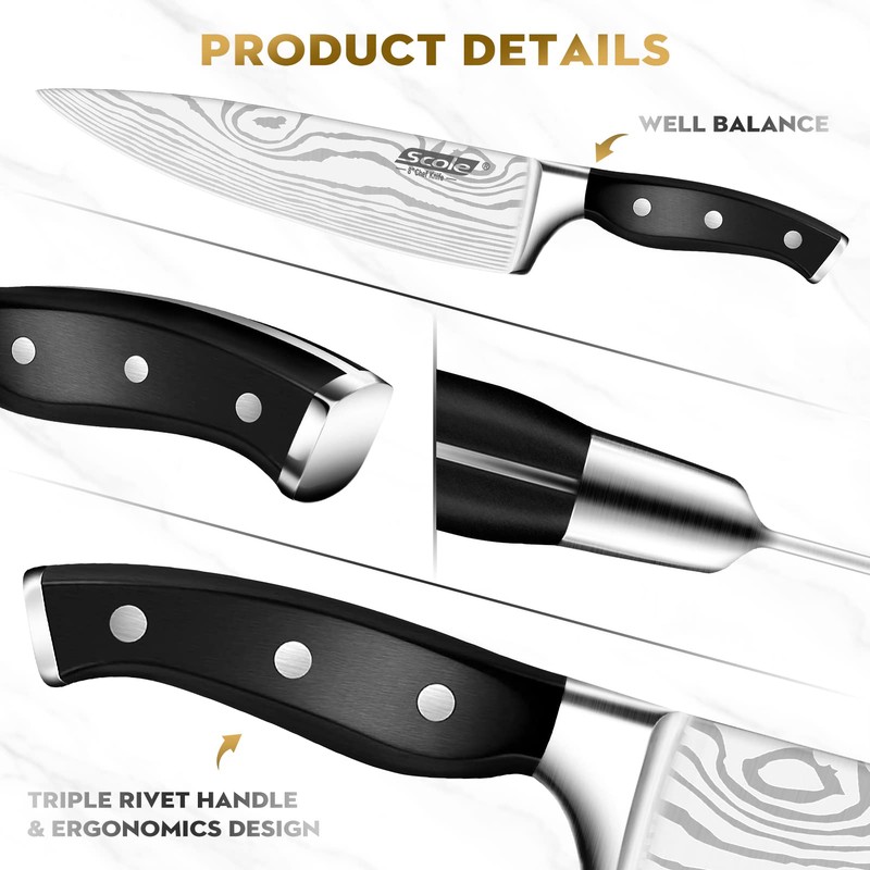 SCOLE® Chef Knife Ultra Sharp Kitchen Knife Set 7-Piece, Premium