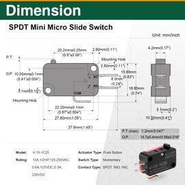 9PCS SPDT Micro Limit Switch, 15A 125/250VAC, 3 Pin Push Button Switch, 1NO 1NC, V-15-1C25 for Microwave Door, Arduino Projects