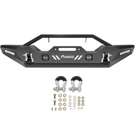 FINDAUTO Front Bumper Fit for 2007-2018 for Jeep Wrangler JK Upgraded Textured Black Rock Crawler Bumper with Winch Plate and D-ring,with LED Lights
