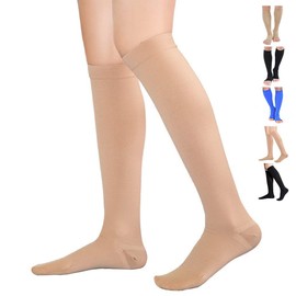 TOFLY Compression Stockings (Pair), Medical Grade Firm Support 20-30mmHg, Opaque, Unisex, Close-Toe Knee High Compression Socks for Varicose Veins, Edema, Shin Splints, Nursing, Travel, Beige S