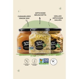 Perfect Choice Variety Pack with 2 Sauces -Caramelized Onion & Artichoke Bruschetta- along with 1 Grilled Artichoke Halves in Oil, Ready to Eat Ideal for Sandwiches, Meats, Burgers, Pizza, Salads and More. - Pack of 3