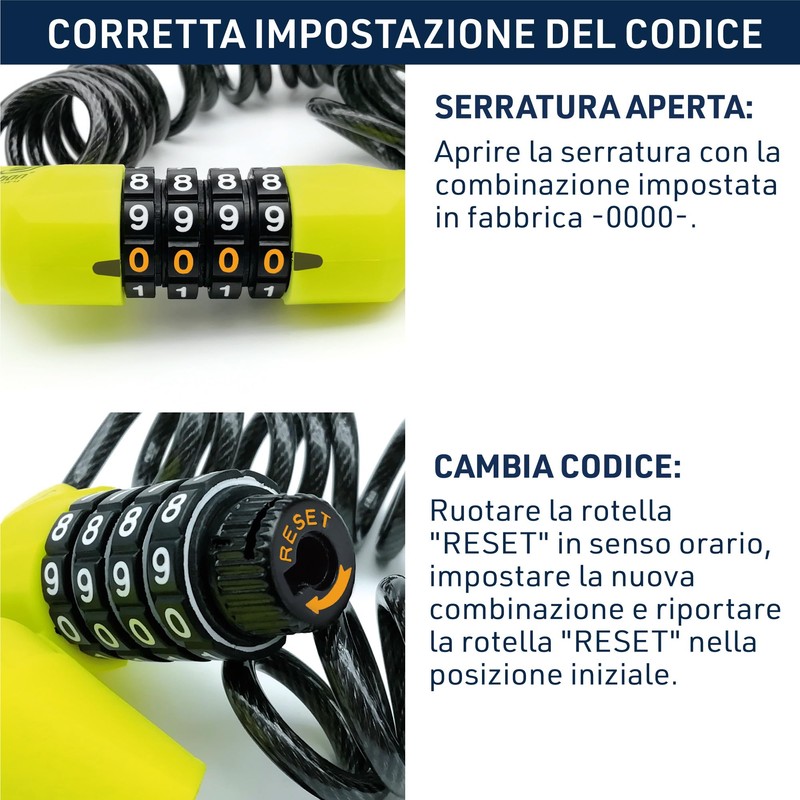 URBAN UR446 Antifurto Casco Moto Lucchetto con Codice Cavo Blocco