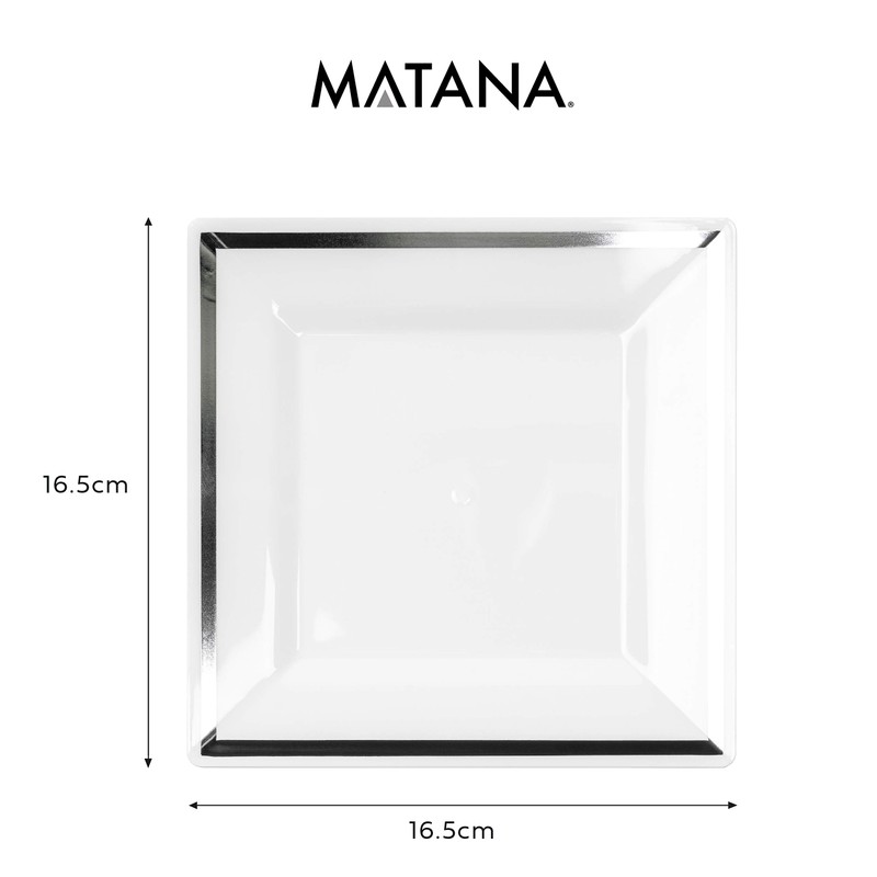 MATANA - 20 Square Plastic Small Dinner Party Plates, Silver