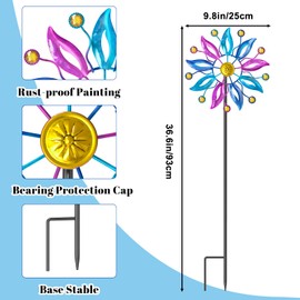VeyFolzin.st Wind Spinner Outdoor, Metal Windmill Garden Decorations, Kinetic Wind Spinners Colorful Wind Sculpture Yard Art for Garden Patio Lawn Decor (1PC Single Turn B)