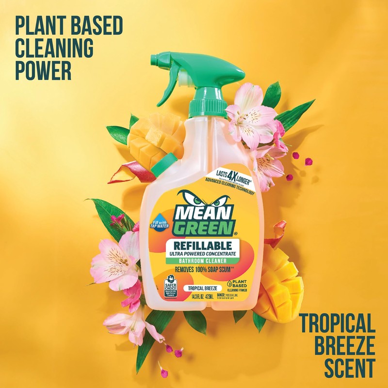 Mean Green Refillable Ultra Powered CONCENTRATE Bathroom Cleaner, Tropical Breeze,