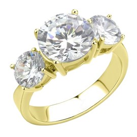 YourJewelleryBox 3672 ANNIVERSARY GOLD THREE STONE SIMULATED DIAMOND RING PAST PRESENT FUTURE SIZE N USA 7