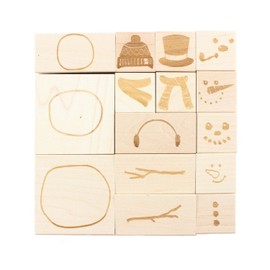 ExcelMark Create Your Own Snowman - Engraved Wood Rubber Stamp Set - 15 Pieces
