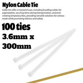 Wild Polar Premium Cable Ties - Clear/White & Black - Range of Sizes - 100 Pack Nylon Plastic Tie Wraps - Self Locking Small Zip Ties (White/Clear, 300mm x 3.6mm 100 Pack)