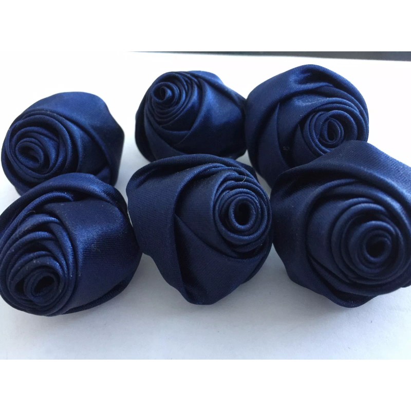 Unbranded Rose Shaped Lapel Stud Pin - Navy Blue Silky