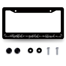 Thankful Grateful Blessed License Plate Frame Christianity License Plate Holder Funny License Plate for Belief Car Decoration Stainless Steel Car Accessory with Screws Men Women 12.3" x 6.3"