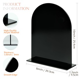 8x10 Inch Black Arch Acrylic Sign with Stand | 5 Pack Blank Black Arched Acrylic Table Signs with Base for DIY Wedding Table Numbers, Arched Wedding Signage, Events& Parties (Black, 8x10 Inch)
