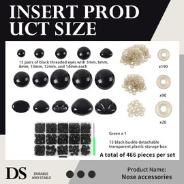 DOKLY 568 Pcs Plastic Safety Eyes and Noses, Black Crochet Eyes with Safety Eyes Crochet & Washers, Eyes for Crochet Animals, Assorted Sizes DIY Craft Doll Eyes and Noses(6~14mm)