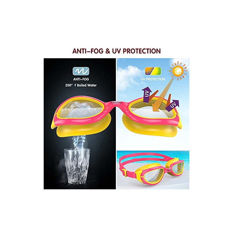 Emsina Kids Swim Goggles, Swimming Goggles for Kids Age 3-10