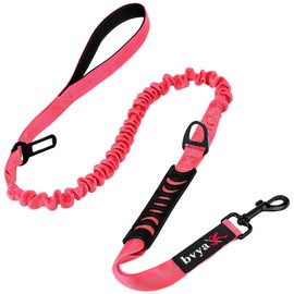 bvya 5.2-6 Ft Reflective Strong Bungee Dog Leash Retractable Shock Absorbing Dog Leash Quick Release Leads Rope with Car Seatbelt Buckle and Double Padded Handle for Medium Large Dogs