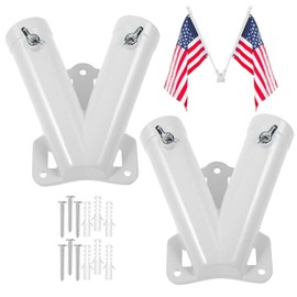 Double Flag Pole Bracket Holder, Flag Pole Holder for Outside House Aluminum Alloy Flagpole Wall Mount Bracket Windproof Flag Mounting for Outdoor Memorial Day National Holiday 4th of July(1 inch)