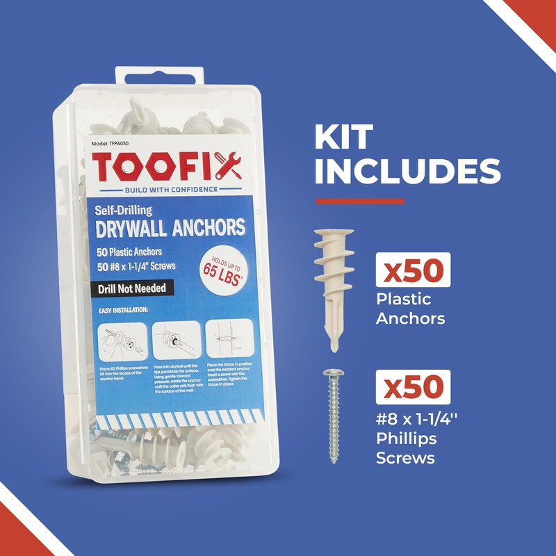 Toofix Self Drilling Drywall Anchor Kit - Wall Anchors and