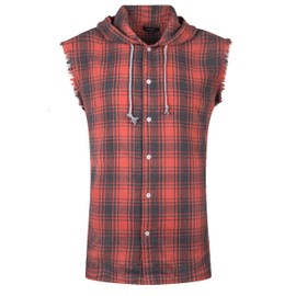 NUTEXROL Mens Sleeveless Fannel Shirt Casual Cotton Plaid Vest Hoodies Orange XL