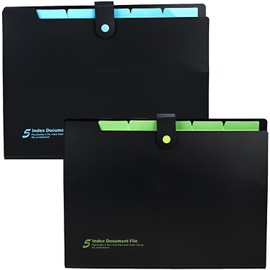 fogman A4 File Box, 5 Pockets, Button Included, Waterproof, Stylish, Cute, Set of 2 (Blue/Green)