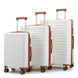 US Warehouse Waterproof Luxury PC+ABS 3 Pieces Trolley Suitcases Luggage Set Hard Shell Travel Suitcase Set with Silent Wheelscolor: White Brown